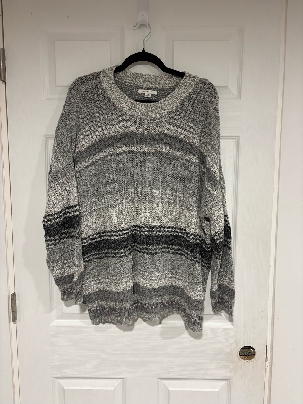 American Eagle Outfitters Gray Striped Crewneck Sweater